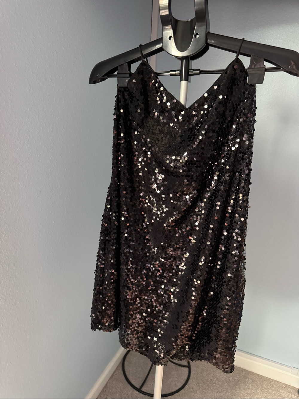 Express Black Sequin Mini Slip Dress